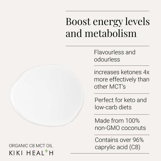 Organic MCT C8 Oil (96% Caprylic Acid) by KIKI Health