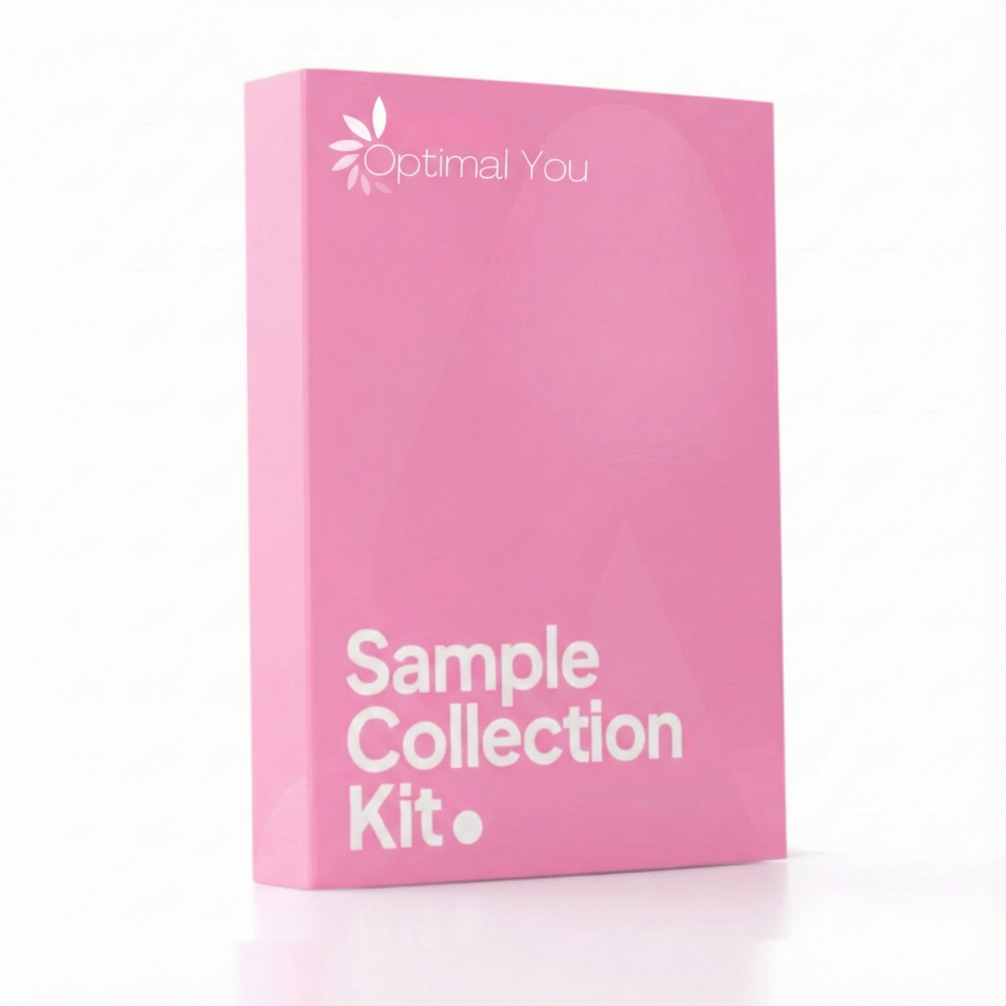 Pink sample collection kit with 'Optimal You' branding on a white background