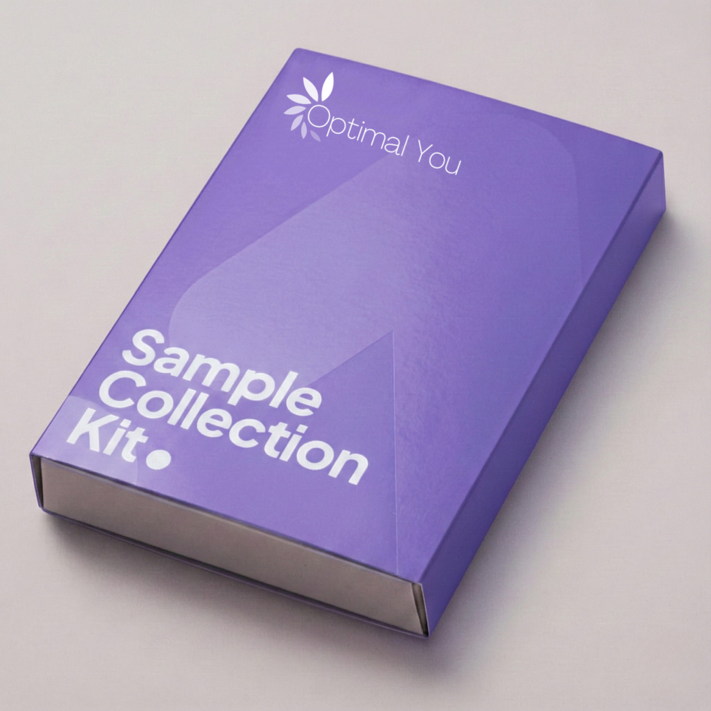 Purple 'Optimal You' sample collection kit box on a light gray background