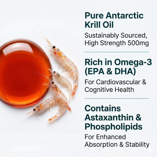 Pure Antarctic Krill Oil 500mg – High Omega-3 EPA & DHA (60 Gel Capsules)