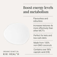 Organic MCT C8 Oil (96% Caprylic Acid) by KIKI Health