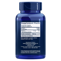 Blue supplement bottle with nutrient label on a white background