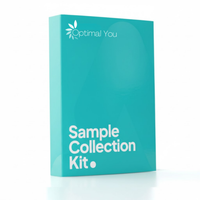Turquoise box labeled 'Blood Sample Collection Kit' with 'Optimal You' branding on a white background