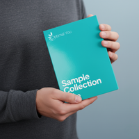Person holding a teal 'Optimal You Sample Collection' packet against a gray background