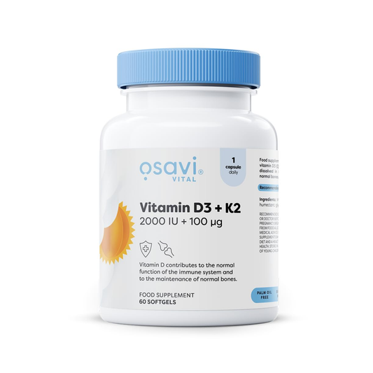 Osavi Vitamin D3 with K2 vitamin supplement bottle on a white background