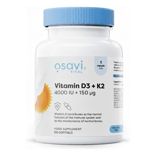 Osavi Vitamin D3 + K2 4000iu supplement bottle on a white background